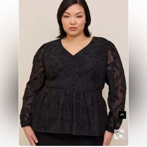 Torrid NEW Peplum Chiffon Clip Floral Puffy Sleeve Top Blouse Lightweight 4X 26